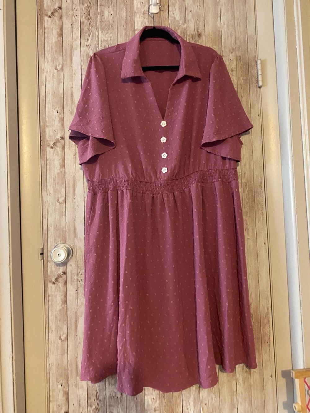 Bloomchic Women's Short Sleeve Collared Dress flower buttons 22-24 plus purple